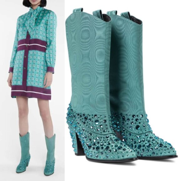 New! Gucci Embellished moiré cowboy western boots EU 36.5 - Picture 1 of 13